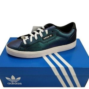 Adidas Originals Sleek Women's Sneakers Metallic Leather Sports Blue Shoes